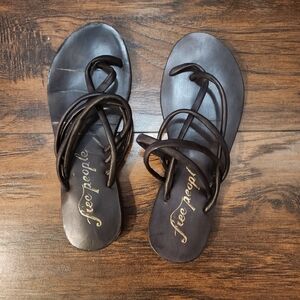 Free People Women's Black Strappy Leather Sandals